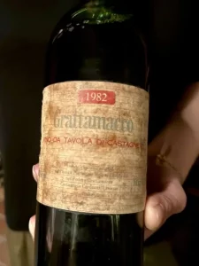 1982 bottle of red wine from Grattamacco Vinery