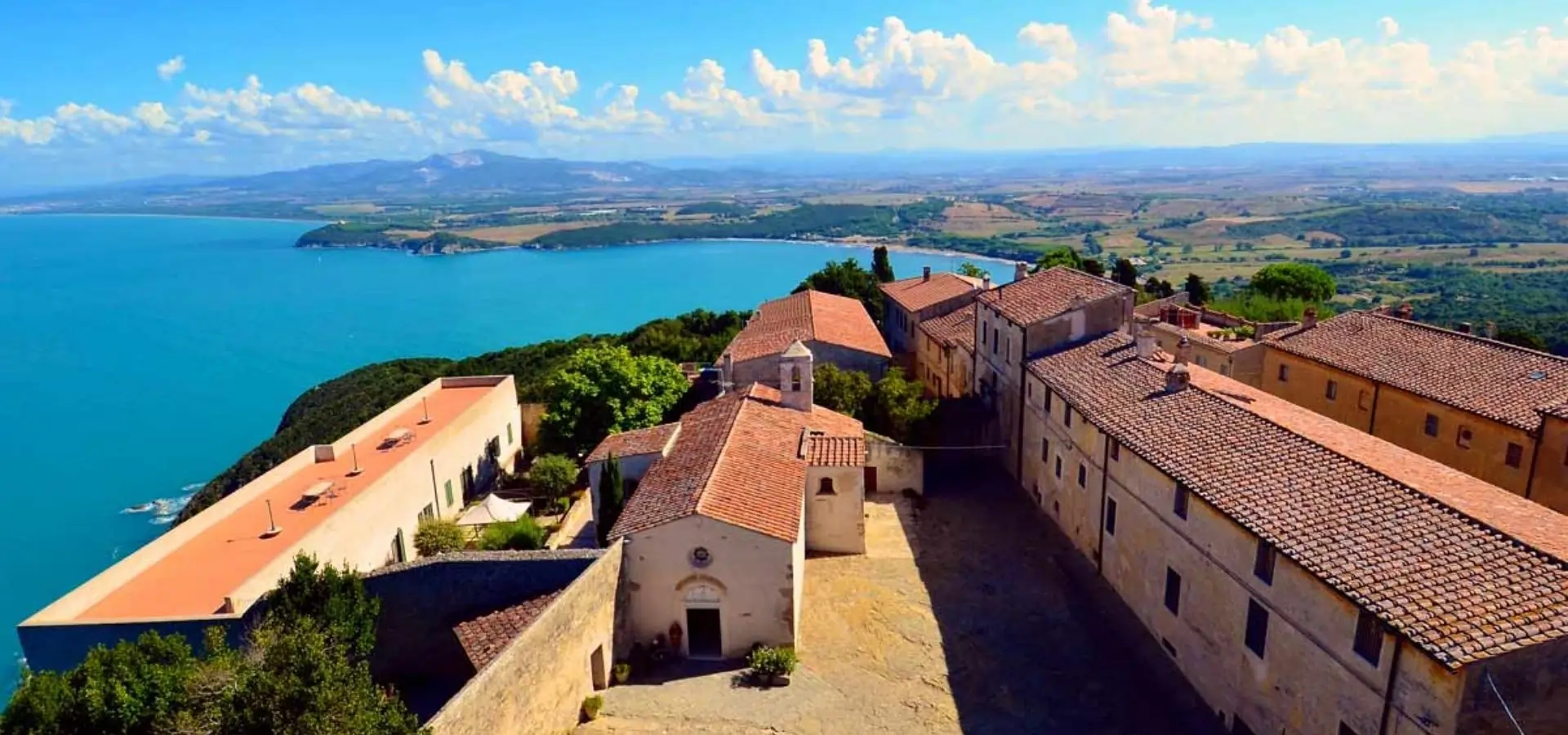 Birds eye view of medieval hill town of Tuscany