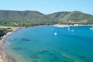 Birds-eye view of the coast and beach at Bolgheri Tuscany