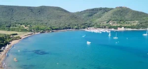 Birds-eye view of the coast and beach at Bolgheri Tuscany