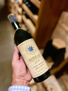 Picture of an exceptional 1968 bottle of red Sassicaia red wine